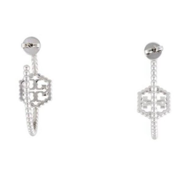 TORY BURCH Silver MILGRAIN HEX HOOP EARRINGS  NWT - Picture 5 of 6